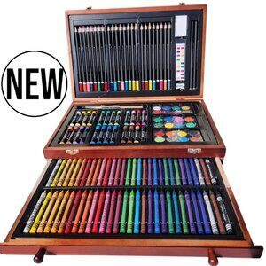 NEW LARGE Wood Box Art Kit Painting Drawing Supplies Set School Storage Box Org
